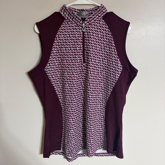 Callaway Tops - Callaway Womens Sleeveless Golf Polo Top Plum Geometric Quarter Zip Size Large